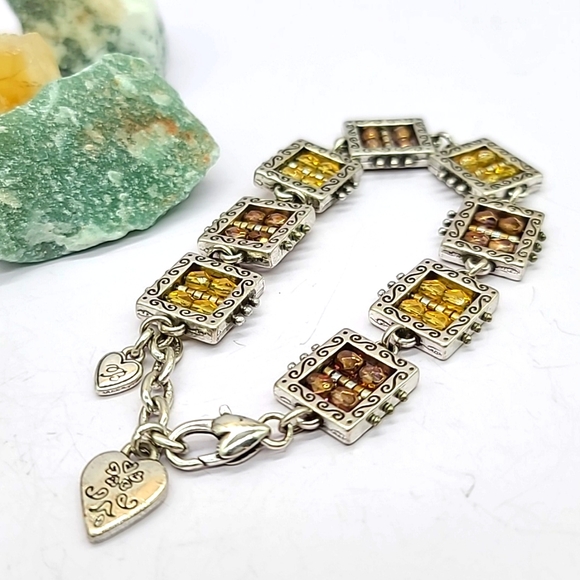 Brighton "BEDAZZLED" Bronze Swarovski Crystal Beads & Heart Charm Link Bracelet! - Picture 4 of 9